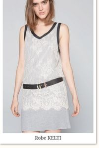 COP Copine Rose/Gray Floral Sheer Overlaying Mini Dress Kelti Robe Sz 36 or 4,6